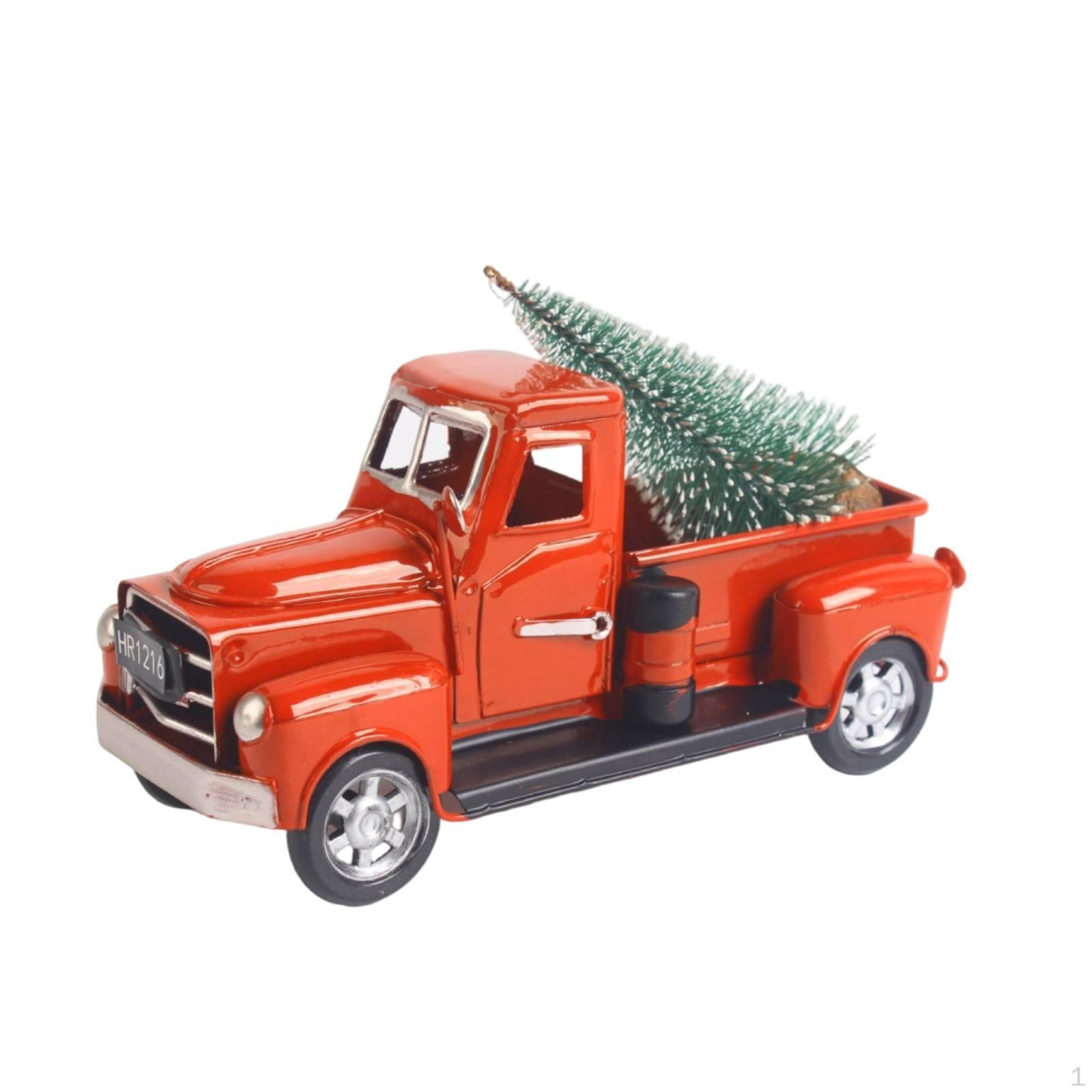 Vintage Truck Ornament with Tree Christmas Red Conifer Distressed for