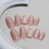 Cat Eye Bow Strawberry Oval Nail Tips - Removable & Wearable Medium-Long Nails