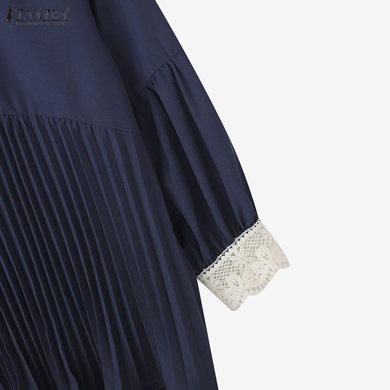 ZANZEA Women Casual Round Neck Lace Splice 3/4 Sleeve Blouse