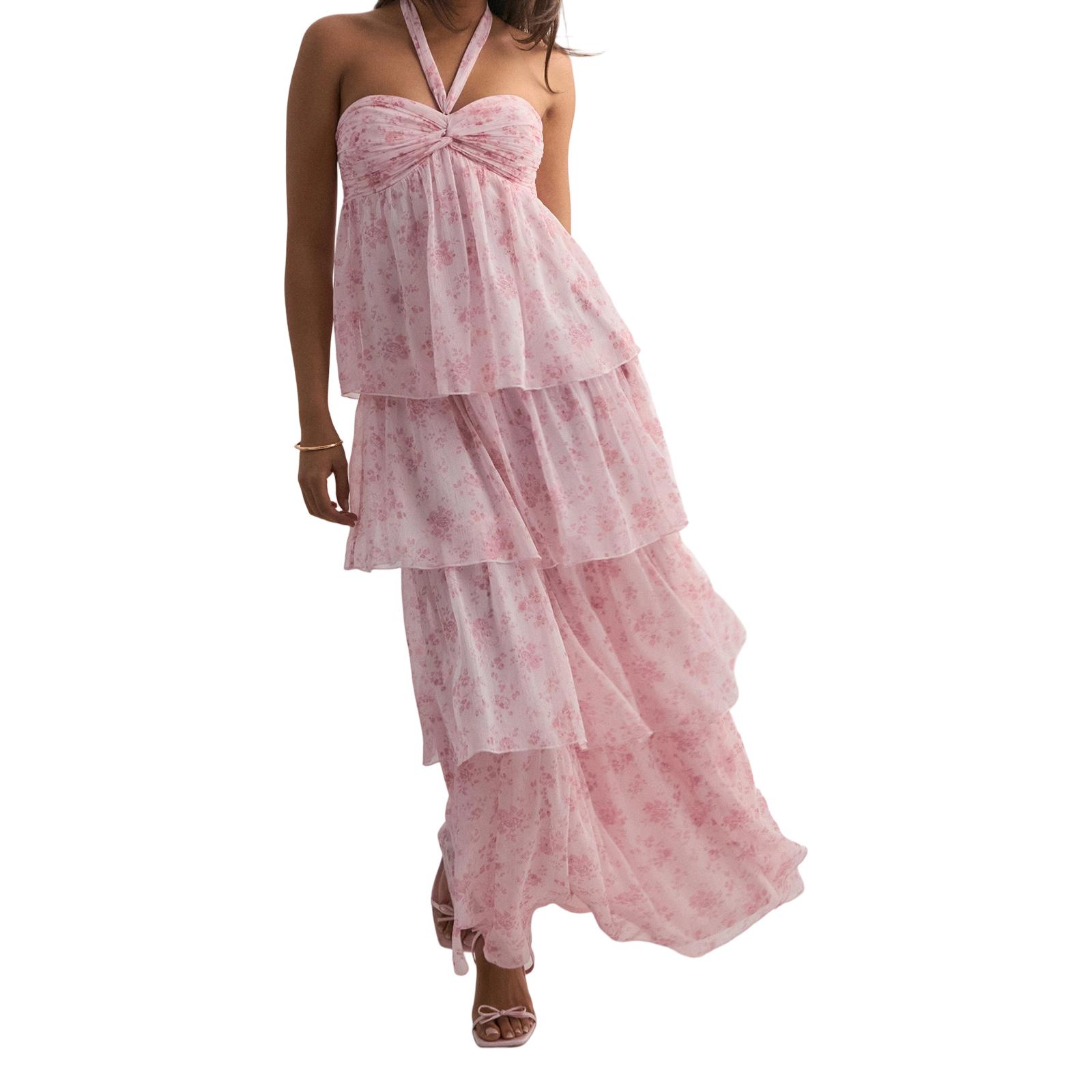 

Women s Strapless Long Dress Fashion Sleeveless Tiered Hem Tube Dress Summer Beach Dress M коралові червоний колір