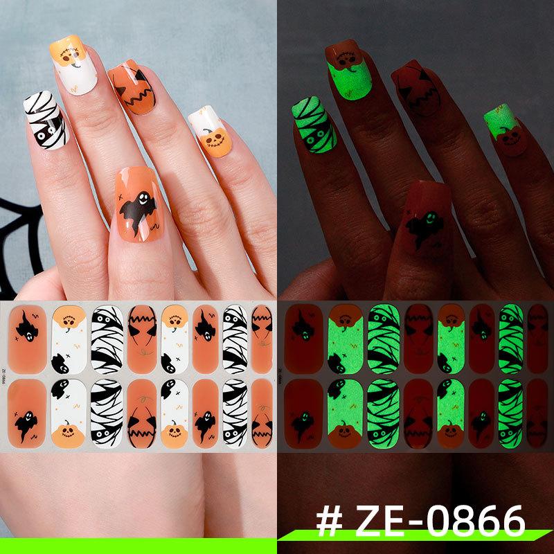 New Luminous Halloween Nail Art Sticker 16 Nail Oil Film Nail Sticker European and American Dark Nail Art Sticker