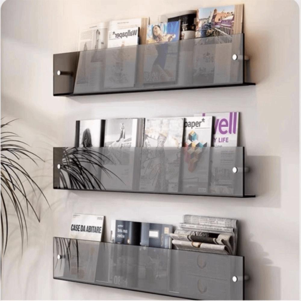 Acrylic Magazine Rack Wall Mount Brochure Holder Floating Bookshelves Italian Literature Organizer Pamphlet Stand Hang Display