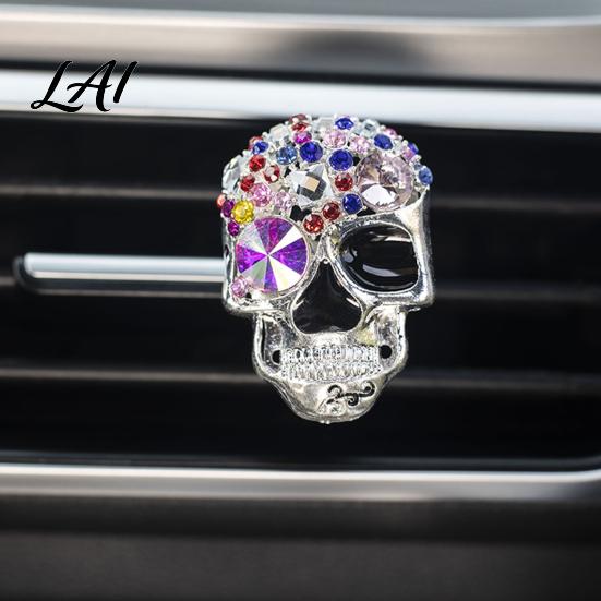 Sophisticated Car Vent Decor Bling Skull Clips Rhinestone Diffuser Clip Shiny Decorative Freshener Air Conditioner Decoration Funny Auto