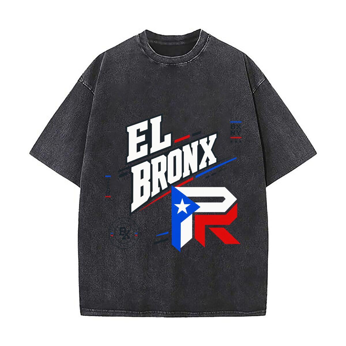 Bronx Puerto Rican Pride Lettermark Loose Solid Distressed T Shirt American Casual Crew Neck Top S