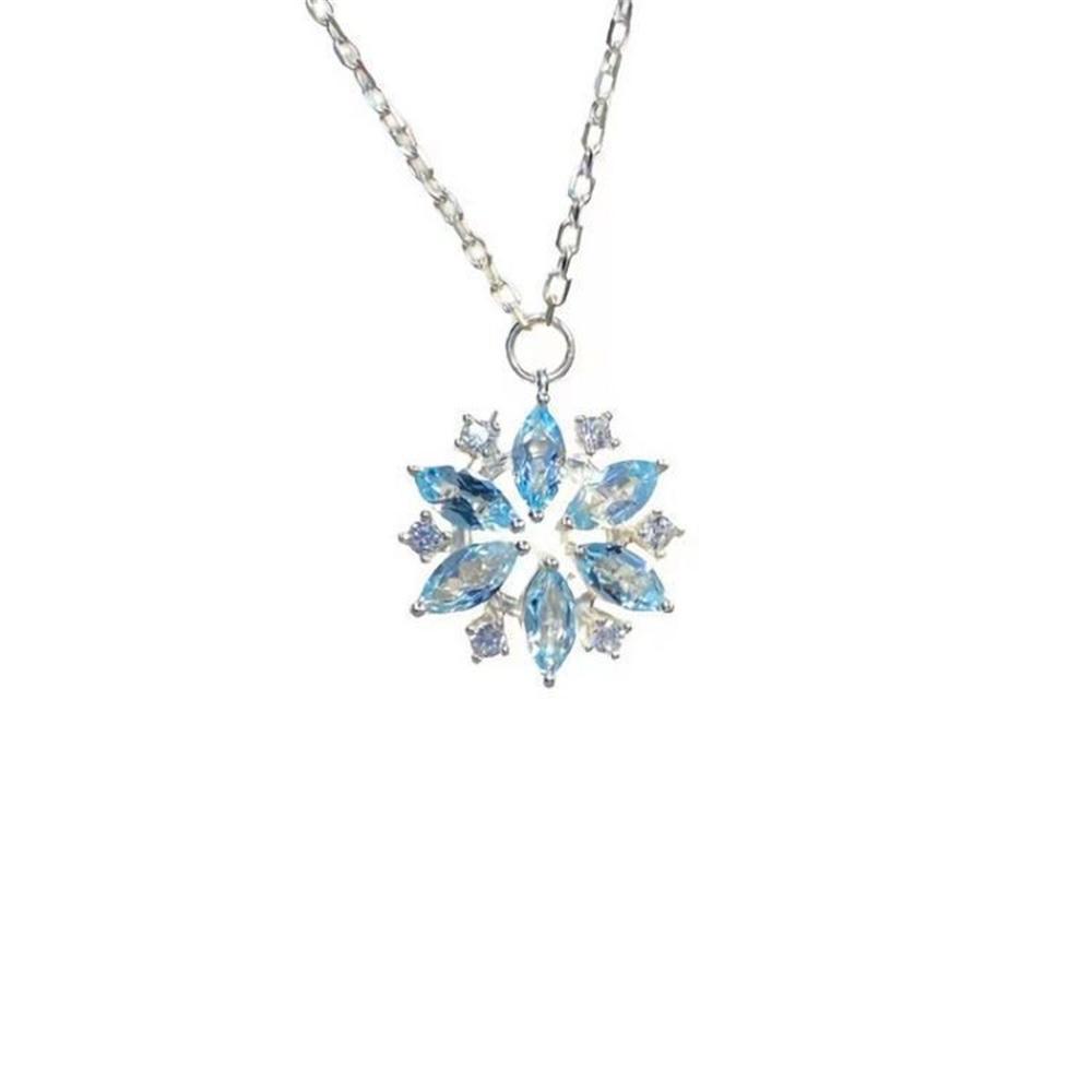 Blue Crystal Flower Pendant Necklace For Women Simple Clavicle Chain Necklace Fashion Jewelry Trend Accessories