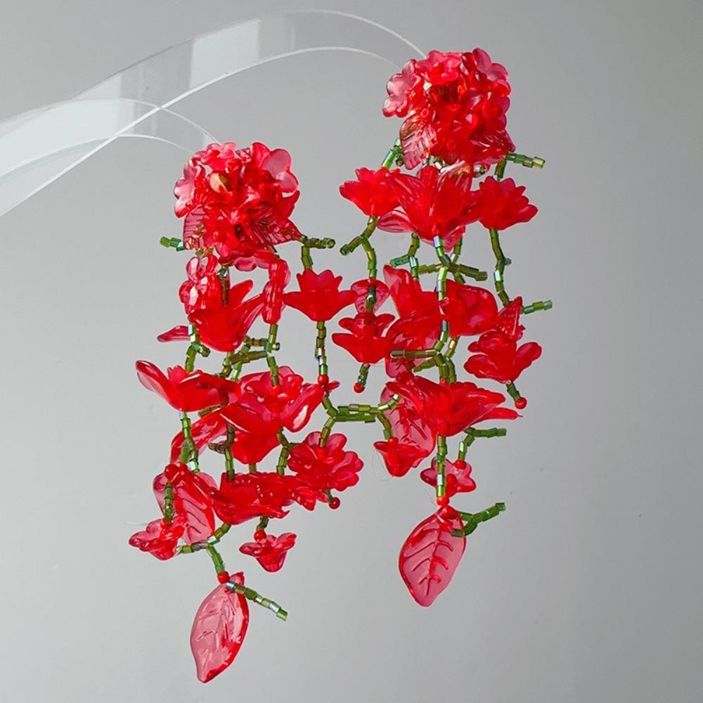 Elegant Long Boho Earrings Exaggerate Big Flowers Floral Earrings Beaded Earrings Party Jewelry