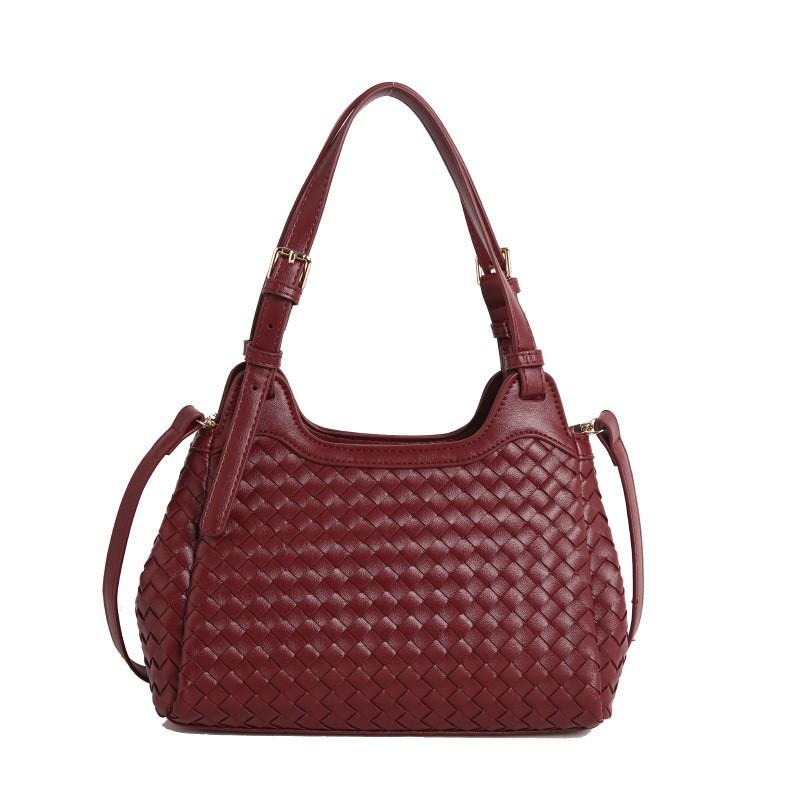 Hand-knitted Women s Bag Temperament All-match One-shoulder Underarm Light Luxury Commuter Handbag вино красного