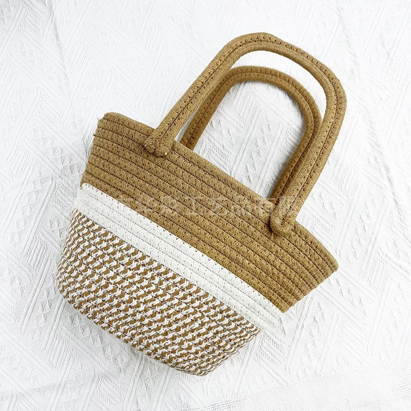 Retro Khaki Color Matching Portable Cotton Thread Bag Girl Versatile Portable Women's Bag Cotton Rope Woven Bag