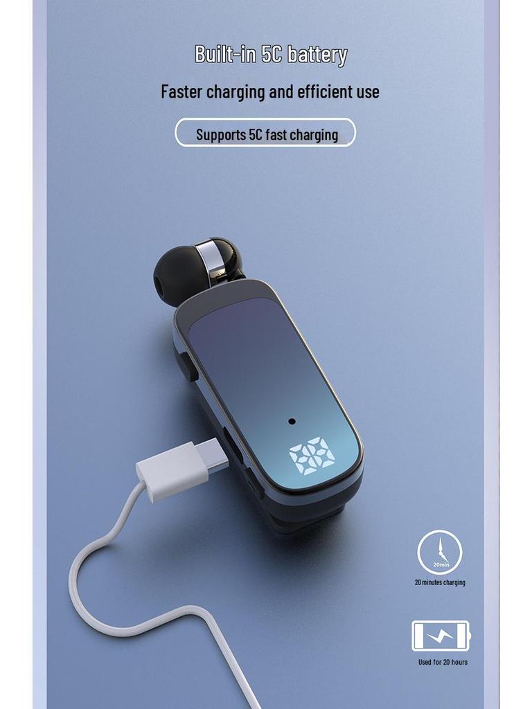 Clip-on Bluetooth Earbuds for Calls & Music, 20-Hour Battery, Incoming Call Number Broadcast