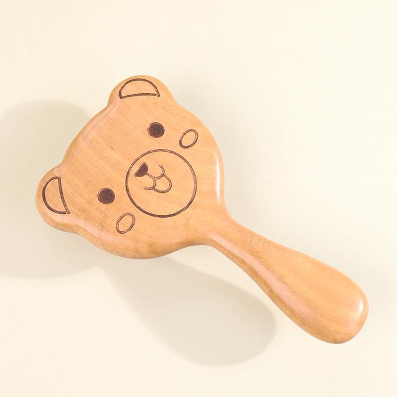 Small Cat Shaped Wide Tooth Sandalwood Hair Comb Portable Detangling Massage Brush with Fun Playful Design for All Hair Types