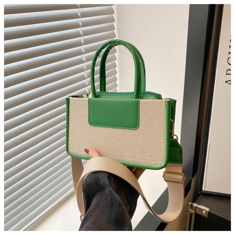 Vintage Multicolor Canvas Faux Leather Tote Bag For Women Commuter Shoulder Crossbody Bag With Detachable Strap For Office