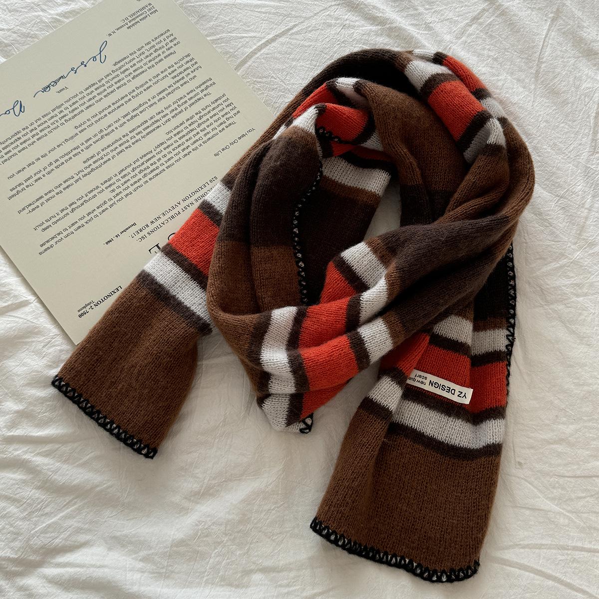 

French Horizontal Plaid High end Knitted Scarf for Women Autumn and Winter Atmosphere Warm Long Scarf Shawl Dual Purpose for Men 200*50cm