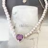 High-End Light Purple Zircon Heart Pendant Necklace