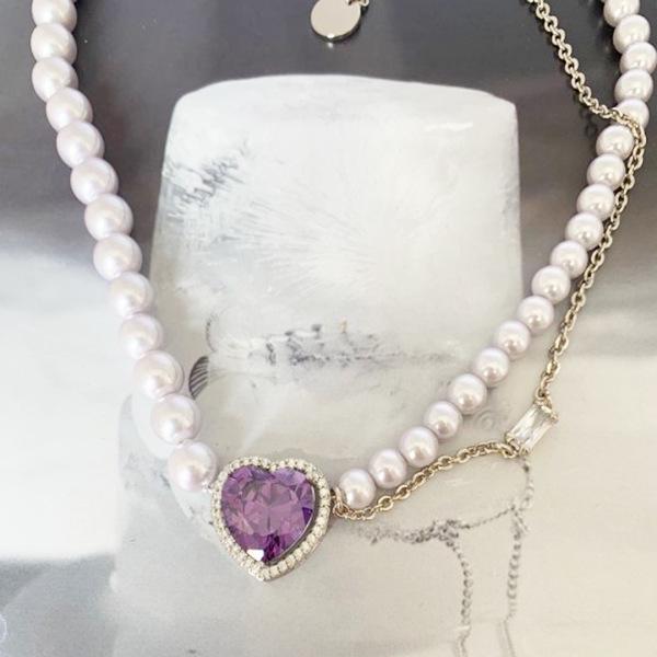 High-End Light Purple Zircon Heart Pendant Necklace