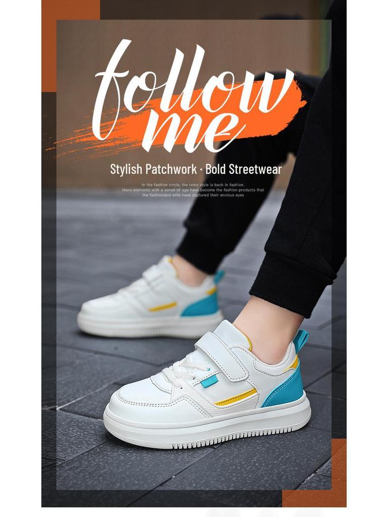 Kids' White Leather Skate Shoes for Boys - Comfortable Casual Footwear for Primary and Big Kids