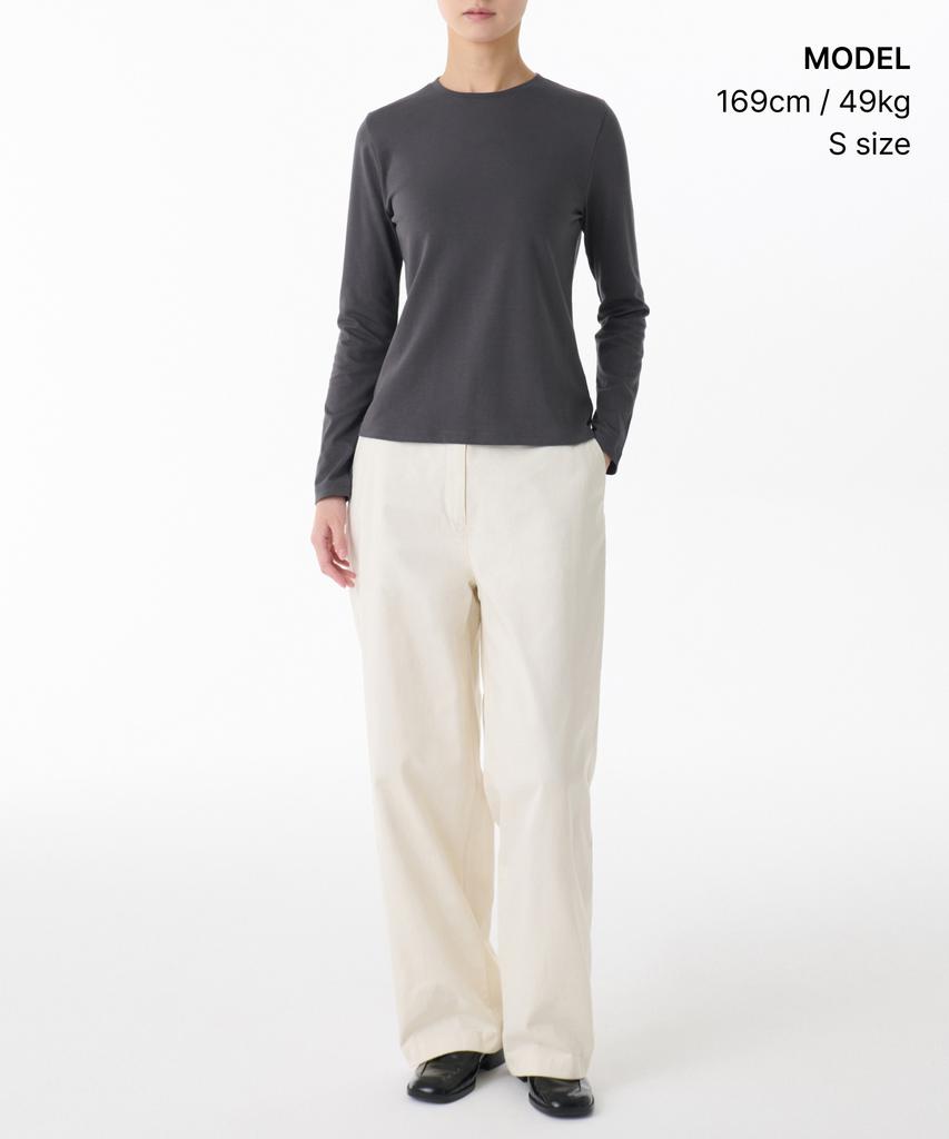 MUSINSA STANDARD WOMAN Women'S Flexible Crew Neck Long Sleeve T-Shirt [Dark Grey]