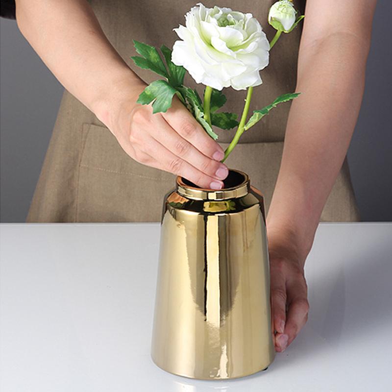 Nordic Golden Simplicity Ceramic Vase, Creative Home Dining Table Living Room Bedroom Dry Flower Decoration Accessories, 1Pc