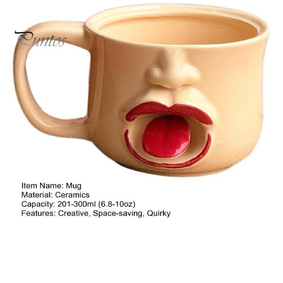 Large Capacity Beverage Mug Quirky Tongue Out Ceramic Coffee Mug, 10oz Unique 3D Sculpted Face Cup Housewarming Present for Tea Milk, Funny