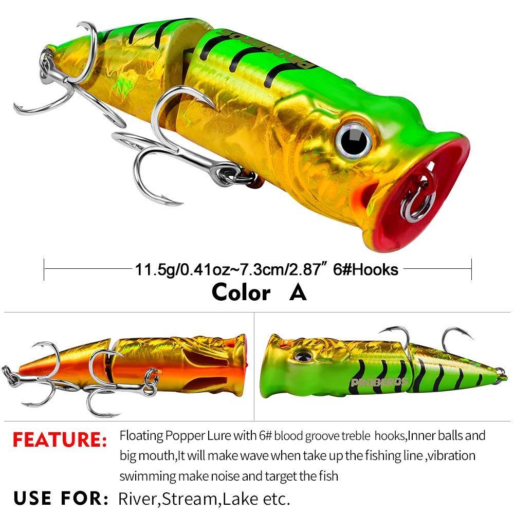 

1 шт., приманка-поппер, 7,3 см, 11,5 г, плавающая жесткая приманка, искусственные воблеры, пластиковые рыболовные снасти с 6 крючками, рыболовные приманки