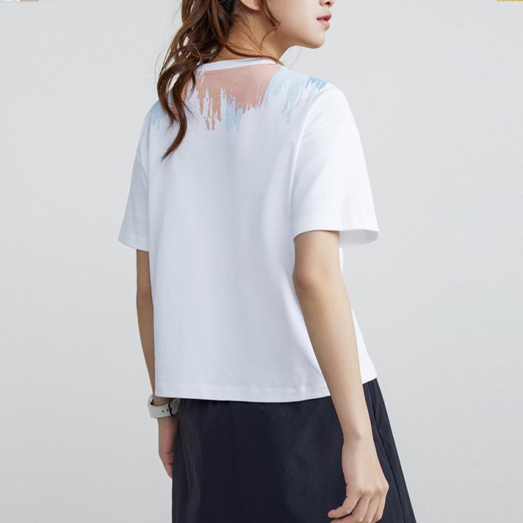 Anta Loose Short Sleeve Round Neck T-Shirt With Colorful Pattern And Letter Print Women Tops Snow-White 162228135-1