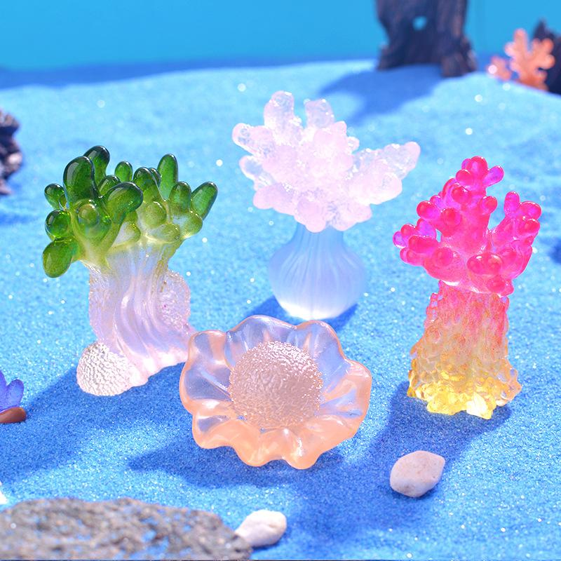 Marine Luminous Coral Micro Landscape Ornaments Glowing Coral Oyster Diy Desktop Fish Tank Aquarium Decor Toys Dollhouse Model