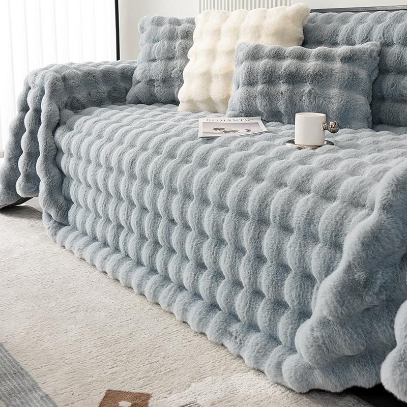 Rabbit Plush Sofa Towel New Winter Warm Thickened Sofa Cover Non-slip Living Room Dust Blanket