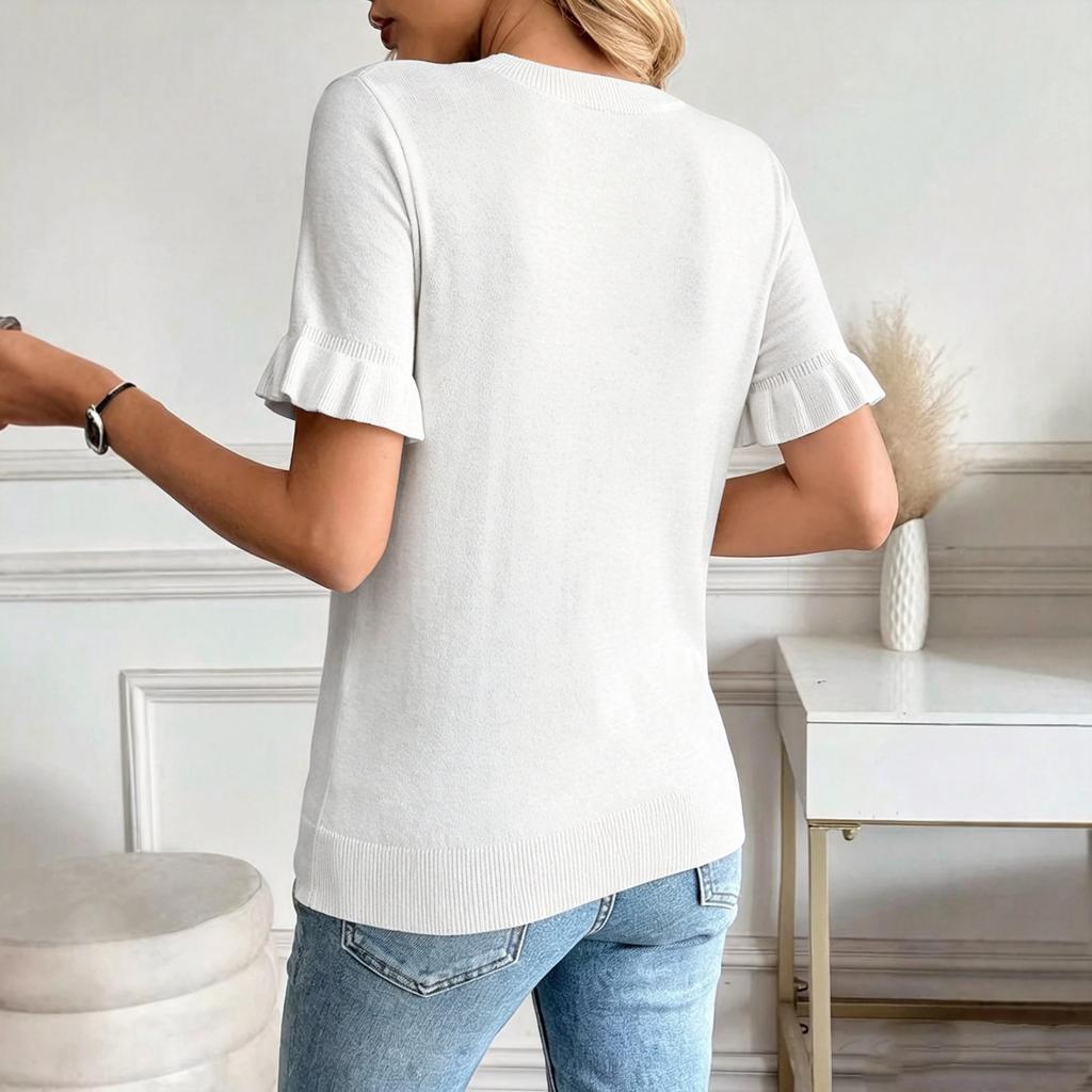 Women's Casual Knit Top Short Sleeve Puff Sleeve Sweater Pullover Lightweight Crew Neck Soft Fabric Comfortable Fit
