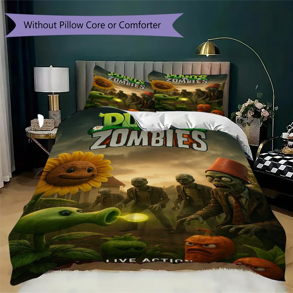 Cartoon Plants vs. Zombies Characters Bedding Without Core 1 Duvet Cover 2 Pillowcase Without Core Soft And Comfortable Bedding Set