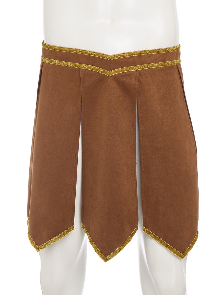 Herren Römischer Gladiator Rock Halloween Cosplay Glänzender Besatz Schlitzsaum Verstellbare Taille Wildlederimitat Rüstung Griechischer Krieger