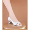 2025 Summer New Fish Mouth Sandals Real Soft Leather Women's Summer Middle Heel Hollow Thick Heel Single Shoes Women's Thick Heel Women's Shoes Lar