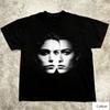 Oversized Black Cotton TShirt with Bold Glitch Twin Faces Graphic Loose Fit Unisex Streetwear Tee for Daily and Street Style