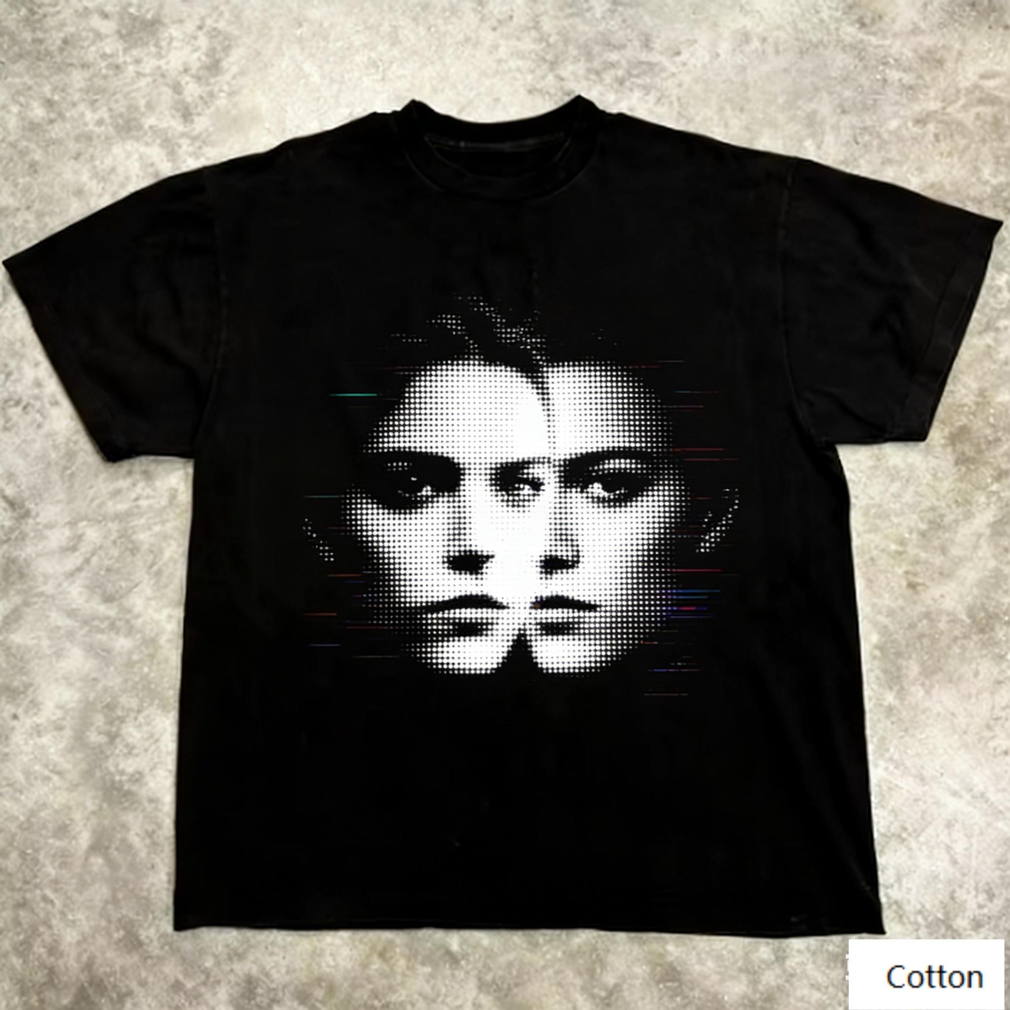 

Oversized Black Cotton TShirt with Bold Glitch Twin Faces Graphic Loose Fit Unisex Streetwear Tee for Daily and Street Style S