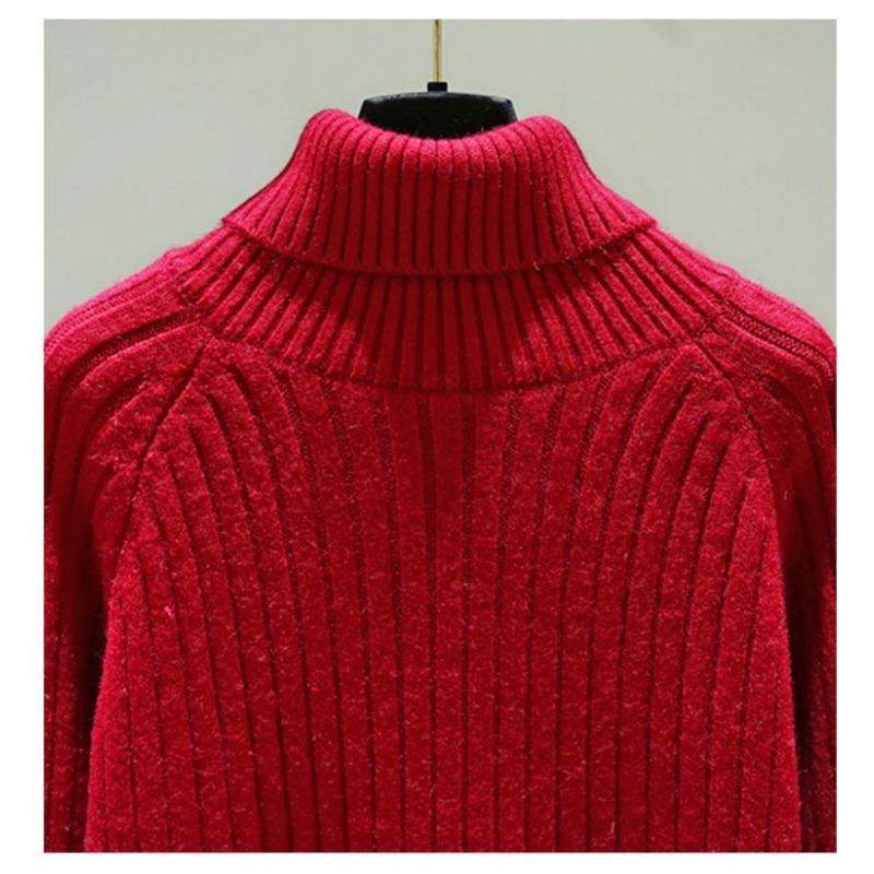 Fashionable Loose Knitted Sweater for Women with High Collar Autumn Outfits Tops
