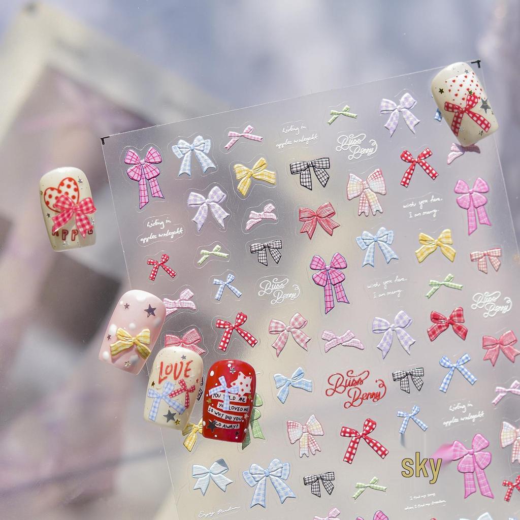 Tomoni Embossed Nail Art Stickers - Exquisite Bow Pattern, Xiaohongshu Trend, Chic Nail Decoration
