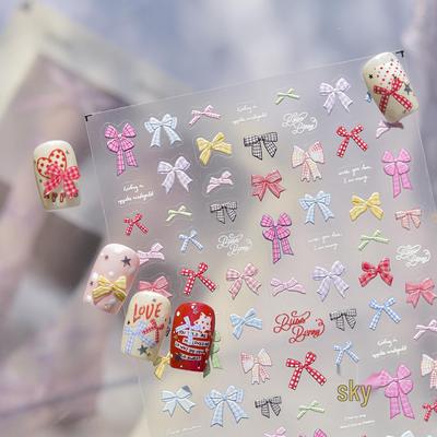 Autocollants pour Nail Art Tomoni en Relief - Motif Exquis de Nœud, Tendance Xiaohongshu, Décoration d'Ongles Chic