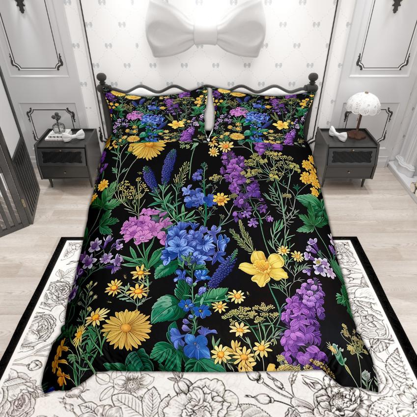 Homewish Chic Flower Floral Duvet Cover Set For Girls Women Spring Garden Bedding Set Botanical Blossoms Bedroom Set