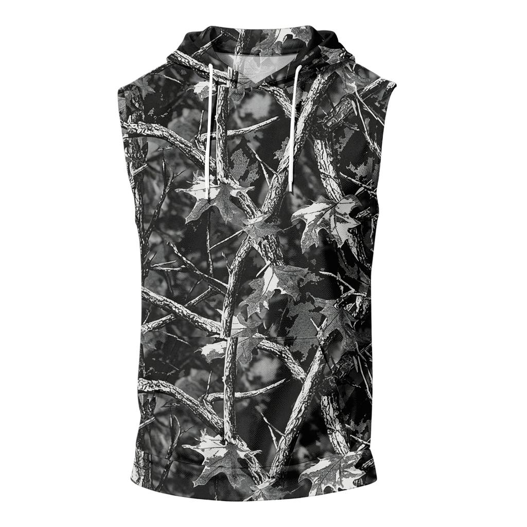 Men's Print Sleeveless Hoodie with Pockets and Drawstring - Casual Tank Top Vest for Outdoor Sports