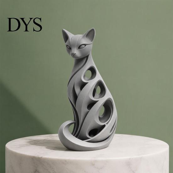 Decorative Figurines for Living Room 3D Printed Spiral Cat Figurine, Hollow Modern Abstract Sculpture Small Table Decor Coffee Desk Shelf, Minimalist