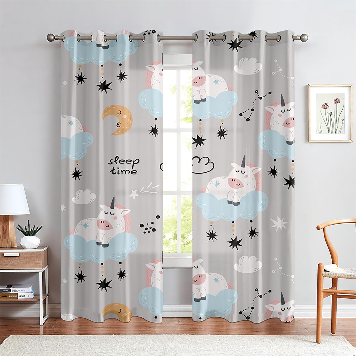 

Cute Cartoon Stylecurtains Fashion Creative Pattern Unicorn Rainbowcurtains Girls Children Room Ornamentalcurtains Custom W50xH140(CM)x2PCS&Grommet Top