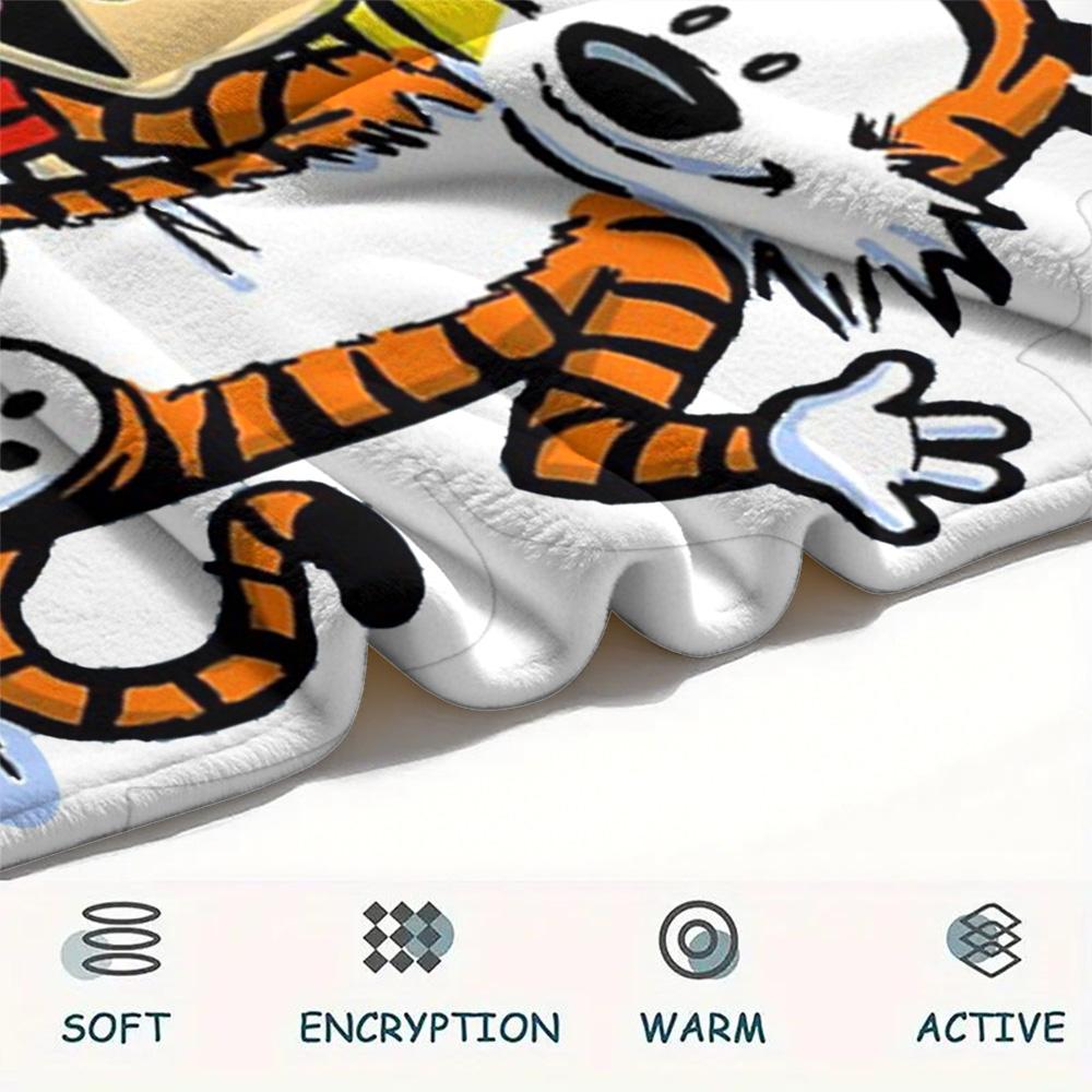 1Pc Calvin and Hobbes Print Flannel Blanket, High quality Comfortable for All Seasons, Home Decor, Warmth and Comfort, Perfect for Christmas Gifts