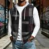 Men's Hooded Sleeveless Zip-Up Vest Casual Plaid Patchwork Print for Sports & Daily Wear