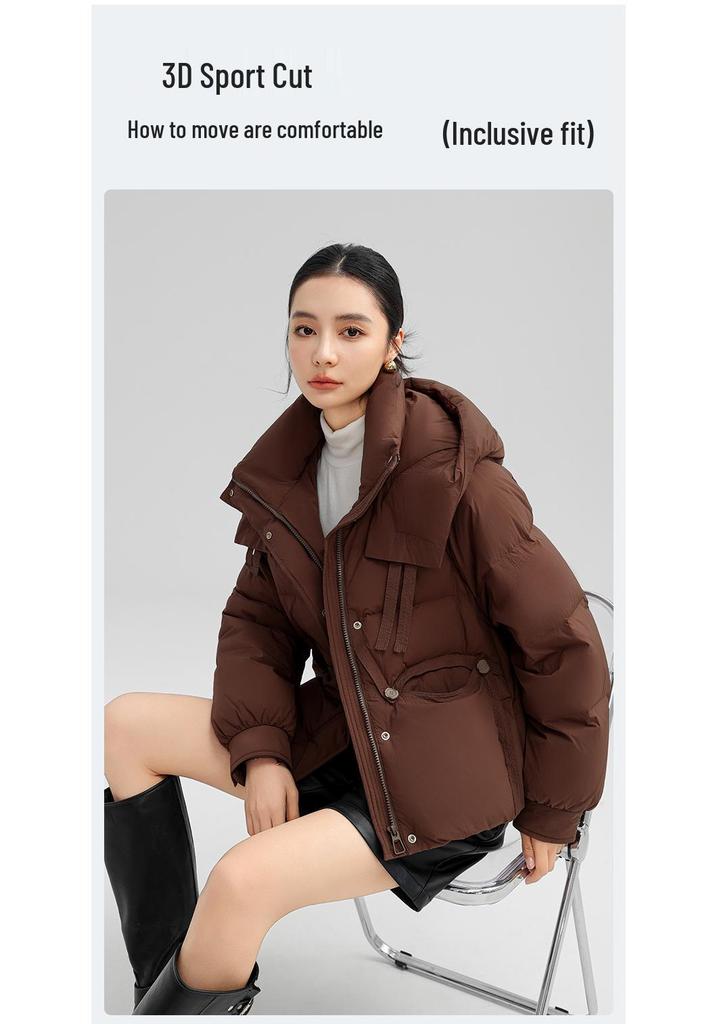 Yaya 2025 Women's Winter Hooded Down Jacket - Short, Thick, High Gram Weight, Fashionable, Warm Outerwear