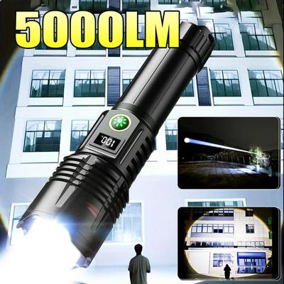 Lanternă cu LED de mare putere 5000 de lumeni Lanternă reîncărcabilă cu rază lungă de acțiune Lanternă cea mai puternică Lanternă ultra-puternică