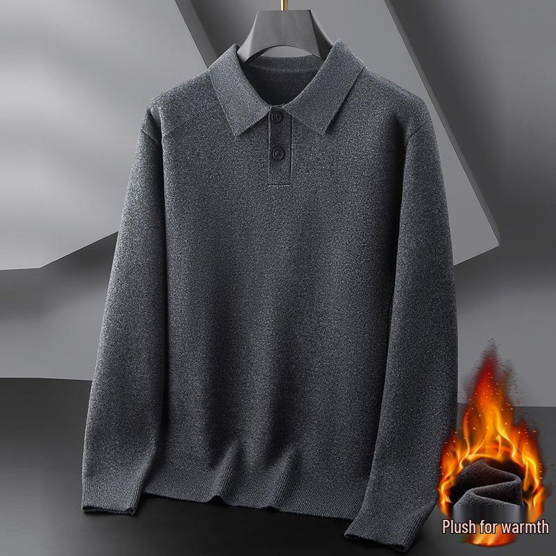 Fat Brother 2025 Plus Size Men's Polo Collar Fleece Knitwear - Thick Winter Woolen Layer