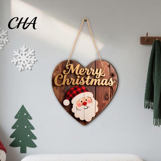 Decorative Hanging Plaque for Porch Christmas Wooden Pendant, Reindeer/Santa Claus/Gnome Pattern Sign, Welcome Sign with Natural Pine Door Hanger Hemp