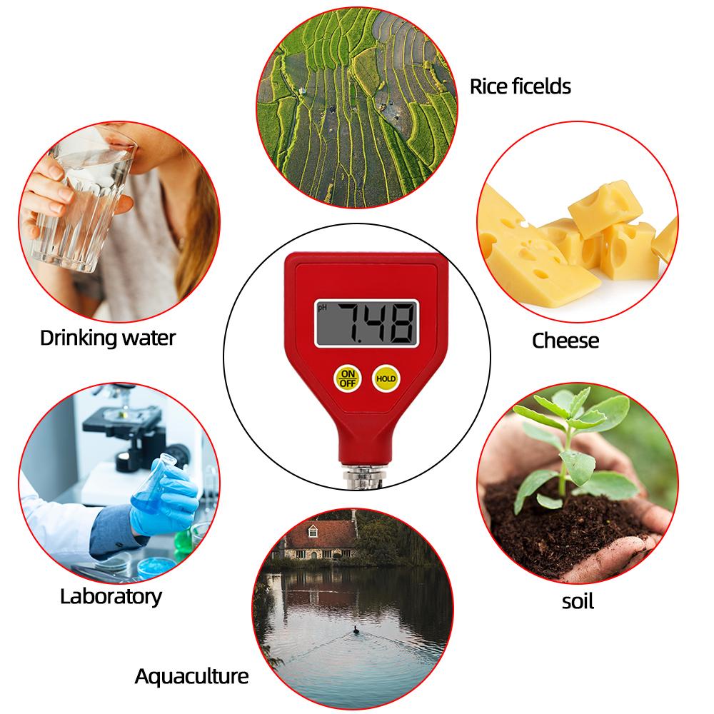 Handheld PH Meter PH-98108 pH Tester Glass Electrode Water Quality Detector for Aquarium Water Food Cheese Milk Soil