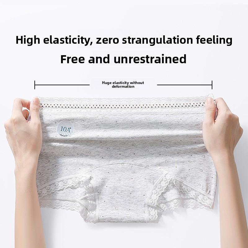 Female Spring and Autumn Lace Stitching Cotton 10A Antibacterial Extension Crotch Breathable Small Flat Angle Panties