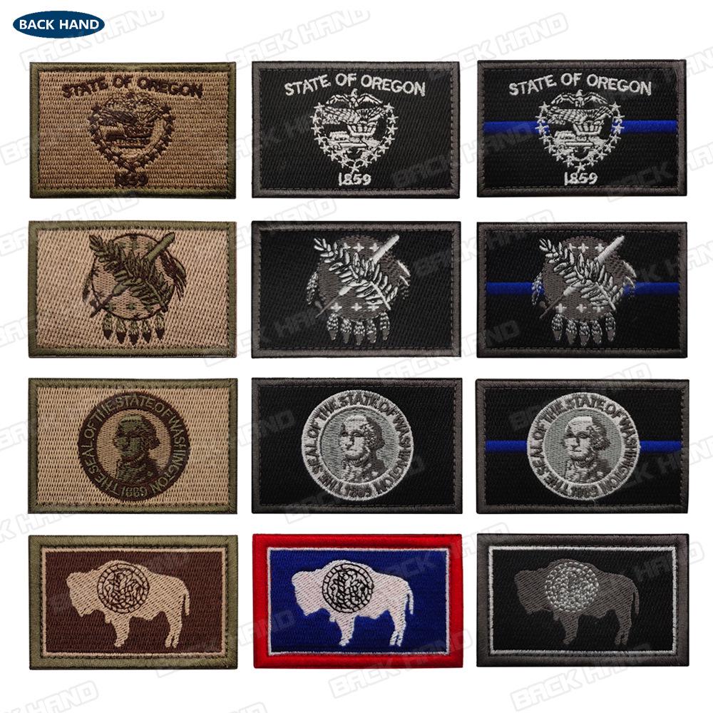 US State Flags Embroidered Patches: Michigan, Missouri, Nevada, Massachusetts with Velcro