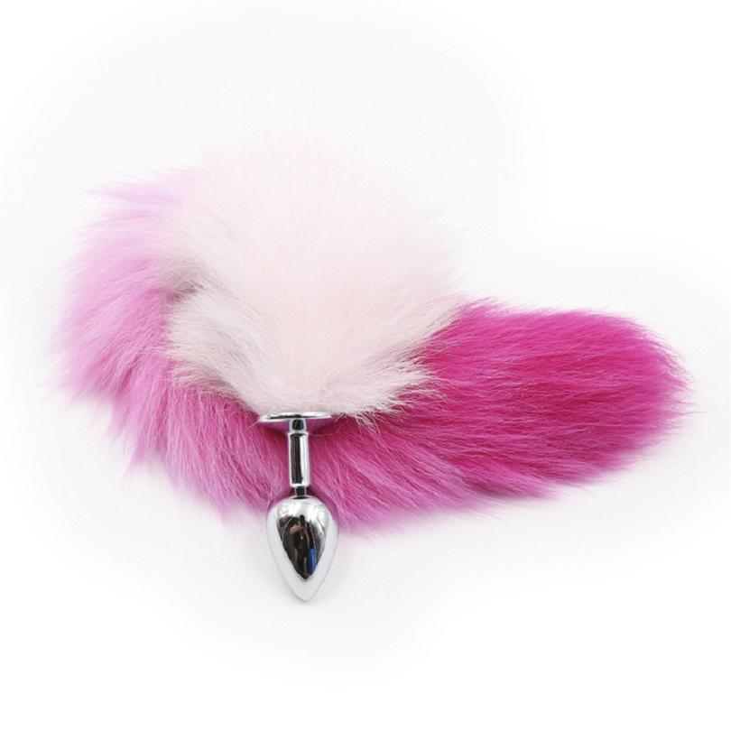 New White Pink Purple Color Fox Tail Small Medium Large Anal Plug Beads Metal Butt Plug Role Play Flirting Fetish Sex Toy Women