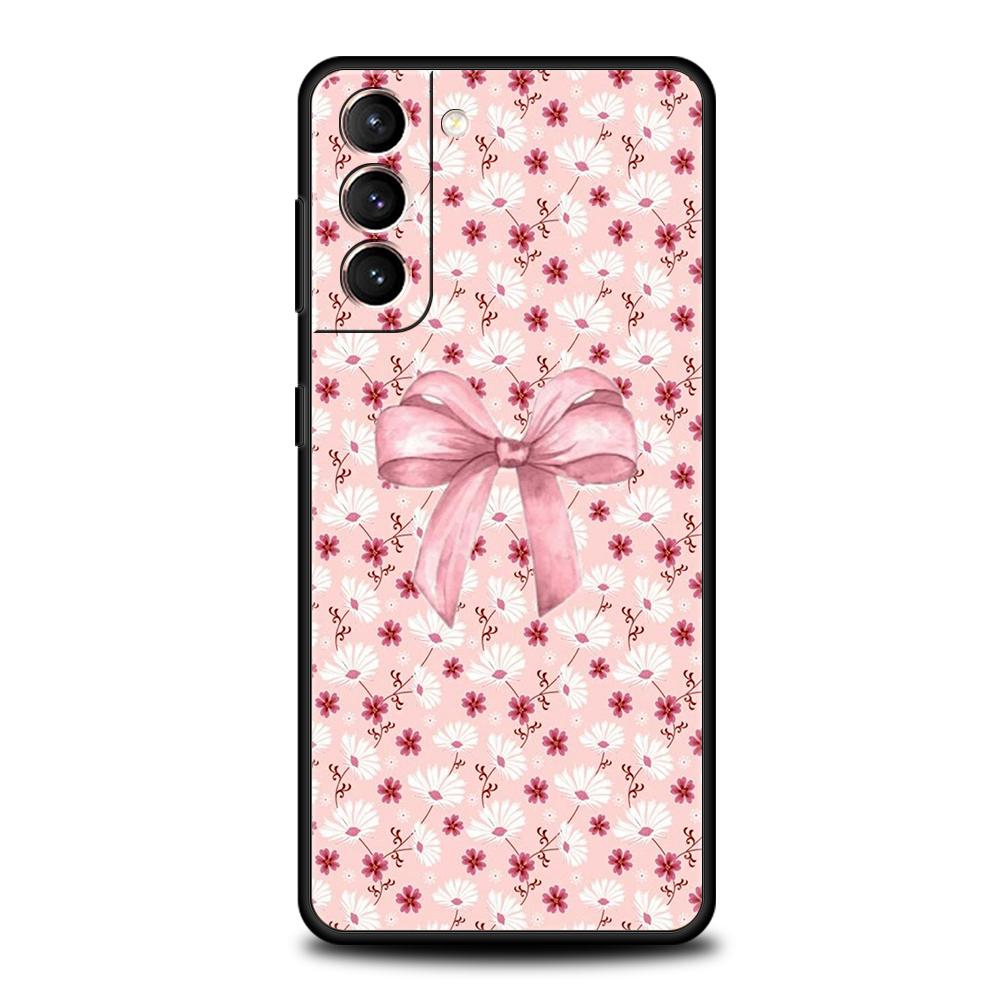 Phone Case Cover for Samsung Galaxy S25 Edge S24 S23 S22 S20 S21 FE Ultra S10 S10E Plus 5G Soft TPU Bow-Knot Pink Bow Pattern
